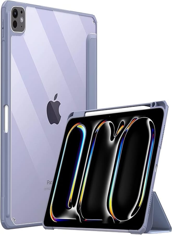 ProElite Case Cover for Apple iPad Pro 11 inch M4 2024 Cover, Smart Flip Case for Apple iPad Pro 11 inch M4 2024, Transparent Smart Flip Cover with Pencil Holder, Lavender